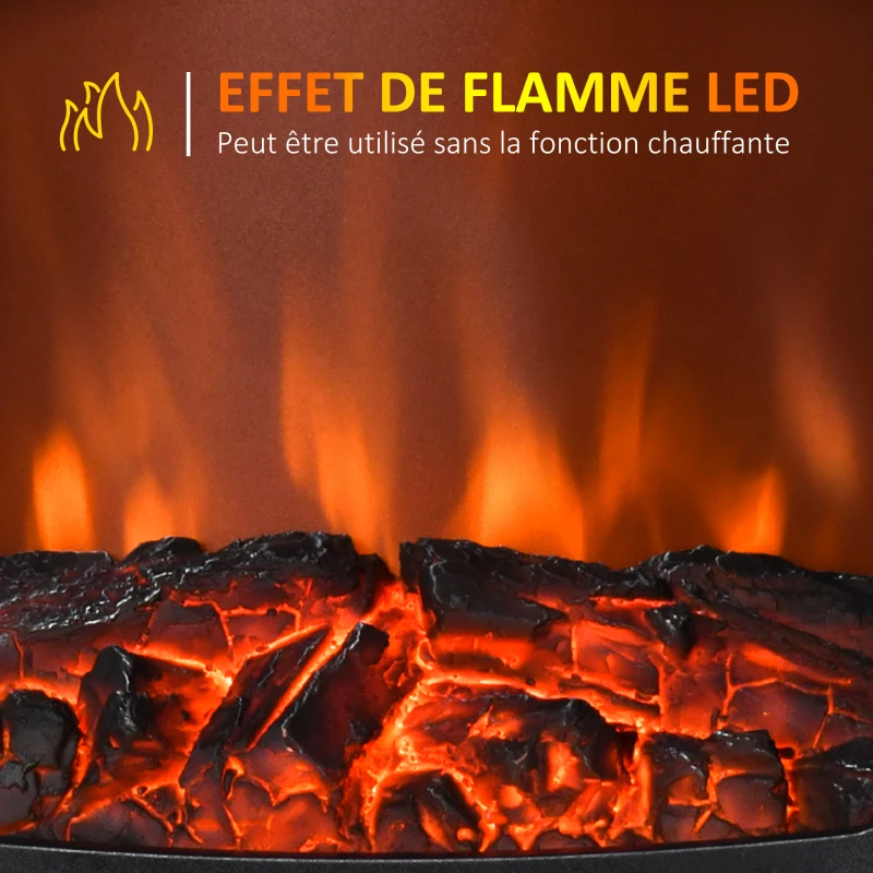 HOMCOM Cheminée électrique poêle Style néo-rétro 900-1800 W Simulation Flammes LED luminosité réglable Acier ABS Blanc