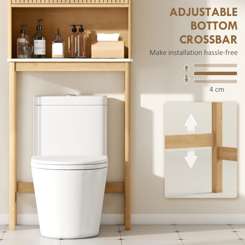 HOMCOM WC-Über-Toilettenmöbel mit Doppeltürenschrank und Regalen 66 x 25 x 168 cm, Eiche