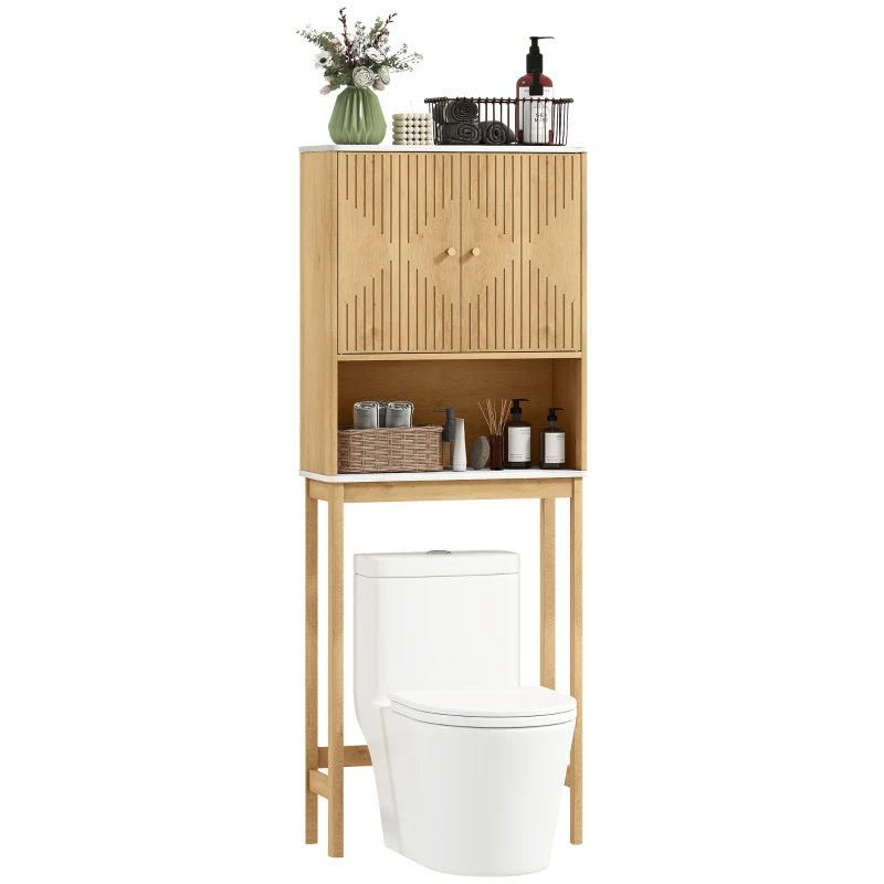 HOMCOM Mueble WC sobre el inodoro mueble de baño almacenamiento con armario de doble puerta estantes 66 x 25 x 168 cm, roble