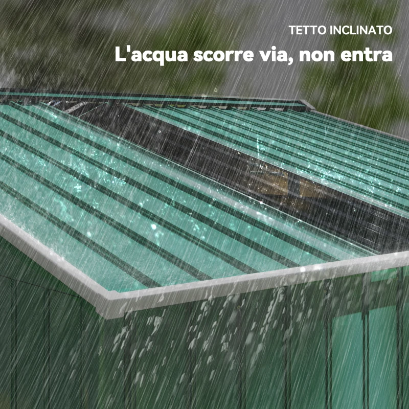 Outsunny Casetta Porta Attrezzi in Acciaio con Tetto Inclinato e 2 Porte Scorrevoli, 277x195x192 cm, Verde Scuro