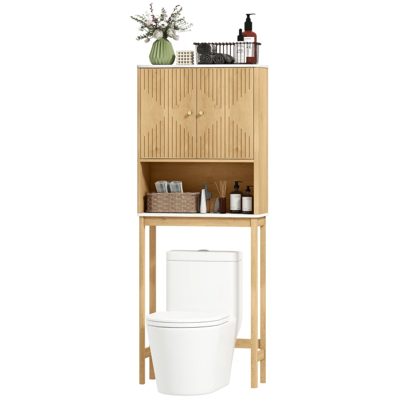 HOMCOM WC-Über-Toilettenmöbel mit Doppeltürenschrank und Regalen 66 x 25 x 168 cm, Eiche