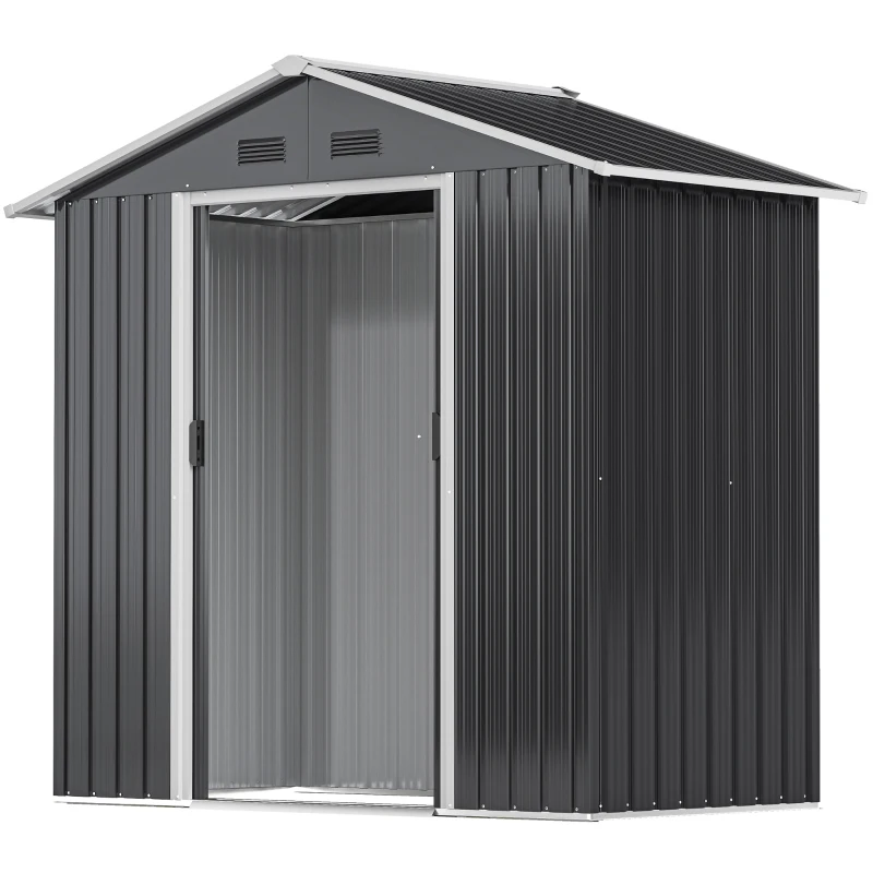 Outsunny Abri de jardin en métal grand espace de rangement extérieur avec portes coulissantes 194 x 110 x 184 cm gris foncé