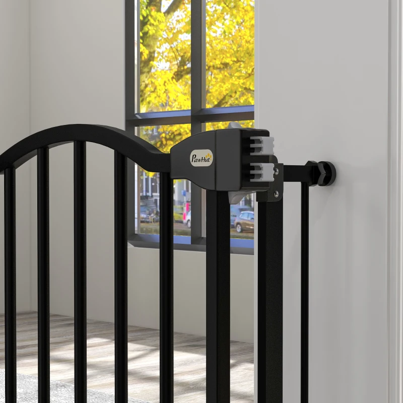 PawHut Barrière de Sécurité pour Chiens 74-94 cm avec Extension Montage à Pression Double Verrou pour Porte Escalier Noir