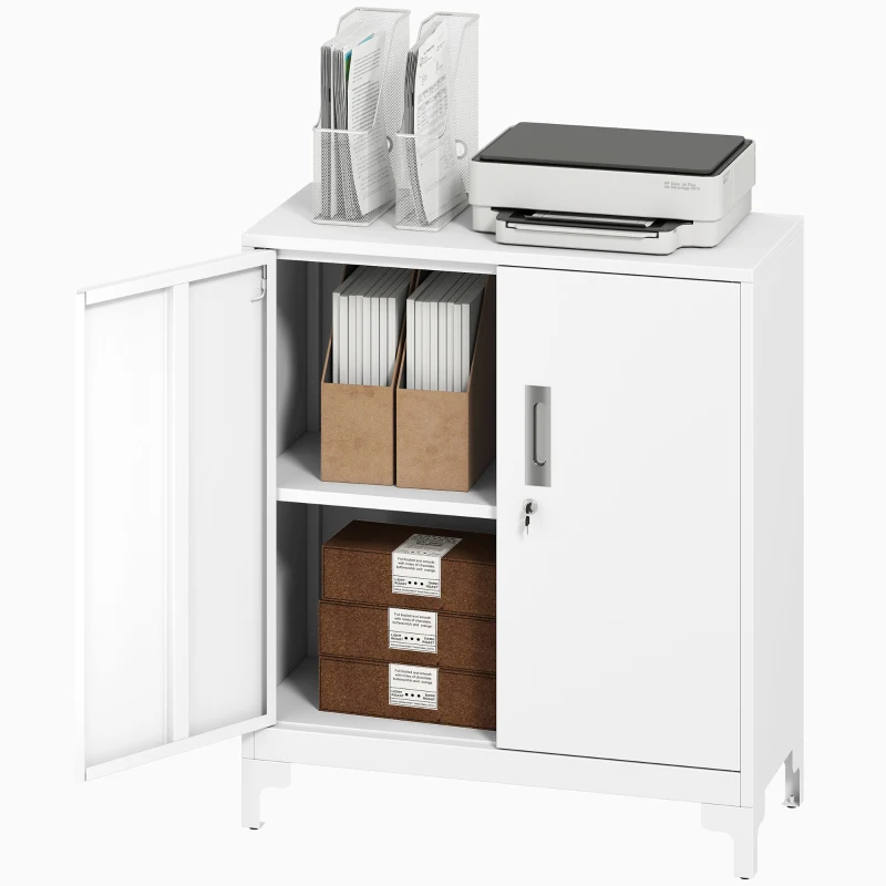 HOMCOM Armoire Métallique avec 2 Portes Serrure Etagère Facile à Monter pour Bureau Studio Garage 80x35x91 cm Blanc