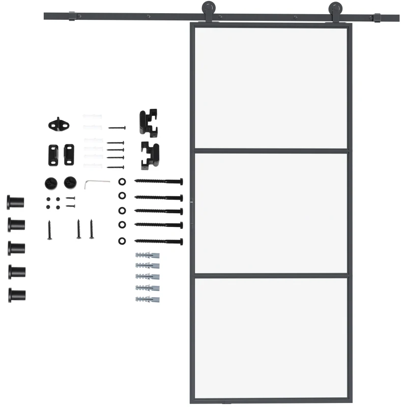 HOMCOM Kit Porte Coulissante en Acier au Carbone avec Rails, Butées et Guides, 200x40x0,6 cm, Noir