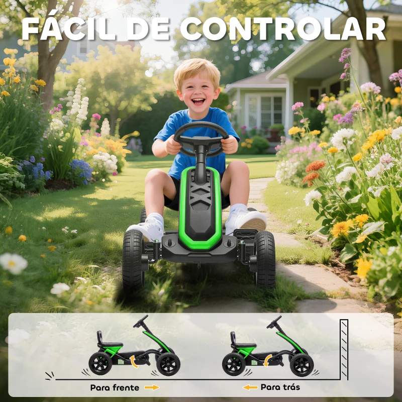 AIYAPLAY Kart Pedais Kart com Rodas Antiderrapantes de EVA Estrutura Metálica Carga 30 kg para Crianças de 2-5 Anos 85,5x49x57 cm Verde
