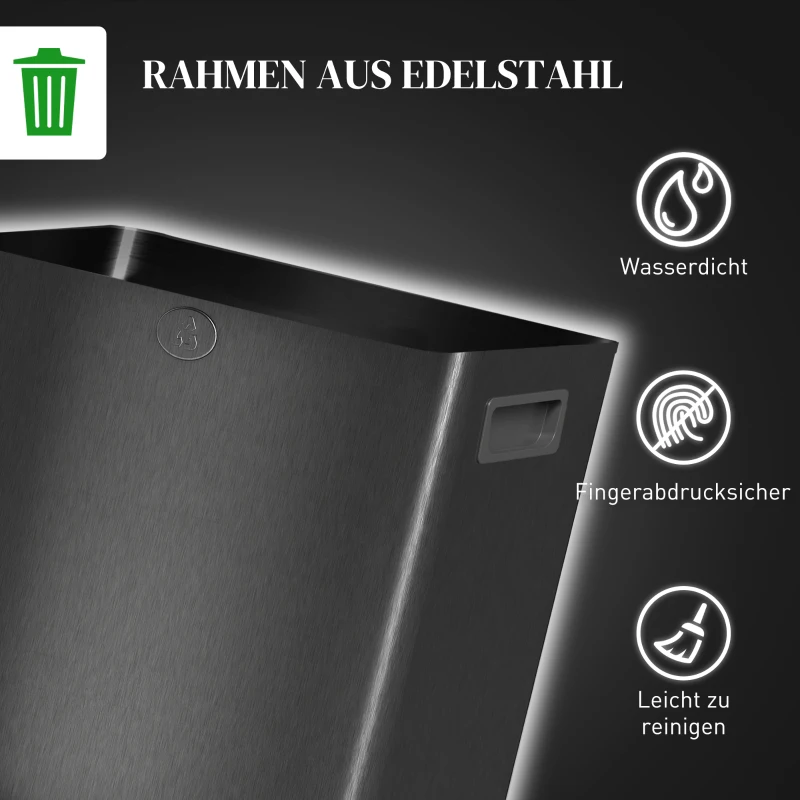 HOMCOM 2×15 L dubbele pedaalemmer – RVS, uitneembare binnenemmers, softclose, zwart