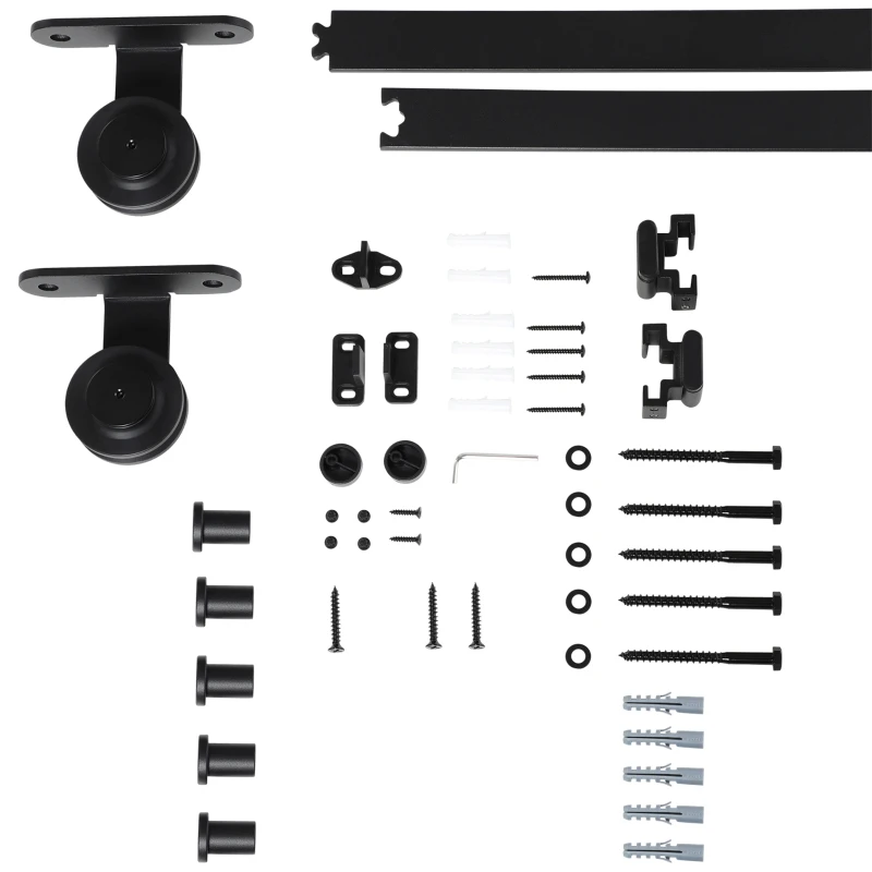 HOMCOM Kit Porta Scorrevole in Acciaio con Binari, Fermi e Guide, 200x40x0.6 cm, Nero