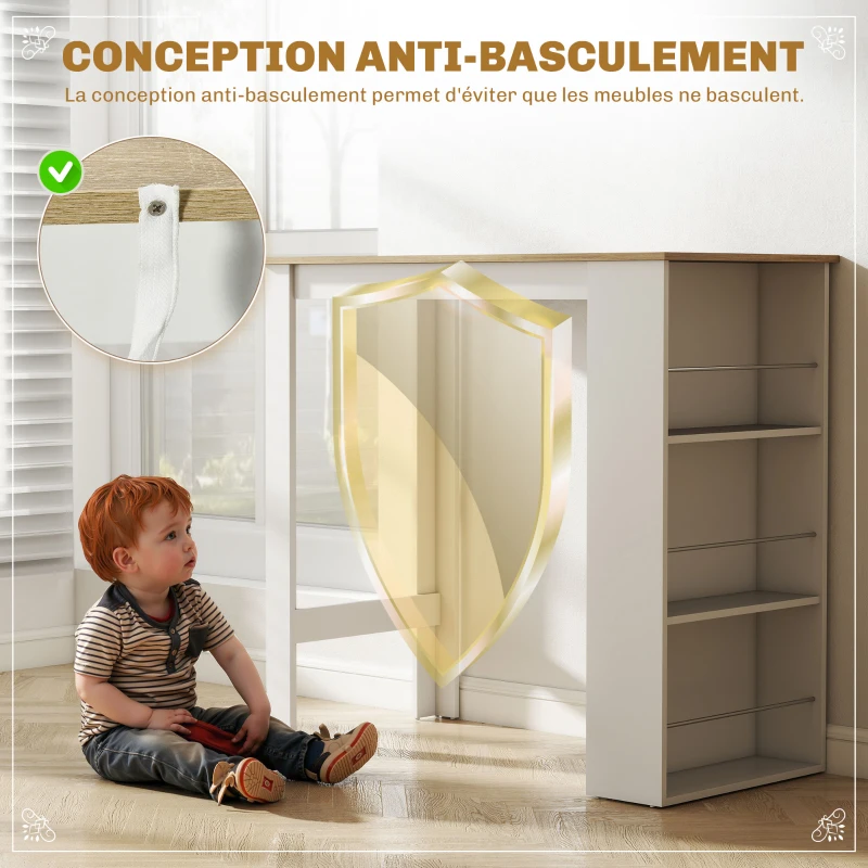 HOMCOM Table de bar table haute de cuisine mange-debout comptoir 112L x 57l x 106H cm - 3 étagères - aspect chêne clair blanc