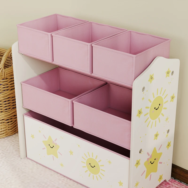 AIYAPLAY Kinder-Spielzeugregal mit 3 Ebenen und 6 herausnehmbaren nicht gewebten Stoffkisten für Kindertagesstätte 63x30x66 cm Rosa