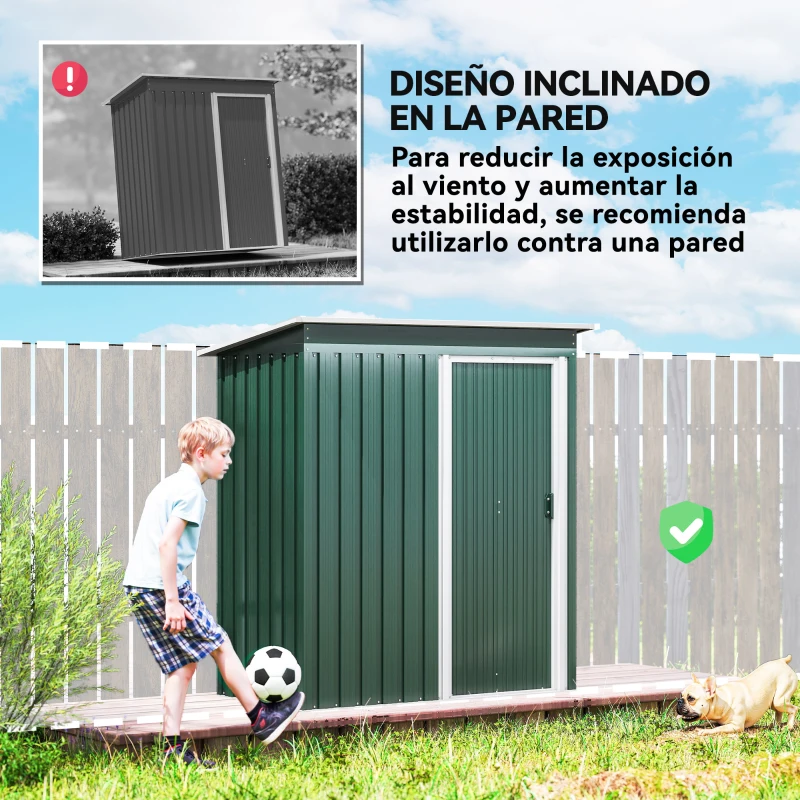 Outsunny Cobertizo de Jardín Exterior 1,16 m² 163x89x182 cm Caseta Metálica con Puerta Corredera y Techo Inclinado Verde