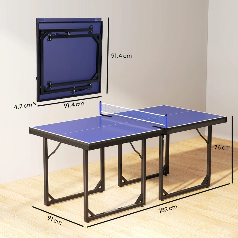 HOMCOM Tavolo da Ping Pong Pieghevole per Interni, Tavolo Ping Pong con Rete, Montaggio Non Richiesto, 182x91 cm, Blu e Viola