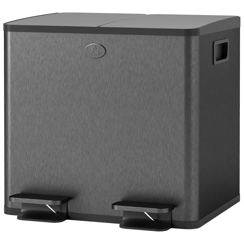 HOMCOM 2 x 15 L Doppelmülleimer, Pedalöffnung, leicht zu reinigen, Edelstahl, Kunststoff, Schwarz