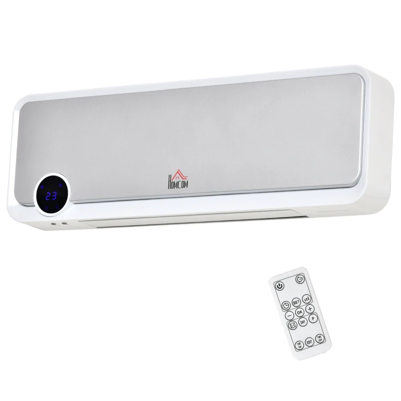 HOMCOM Heizlüfter zur Wandmontage 2000W mit Fernbedienung, 3 Betriebsmodi, LED-Display 12h Timer