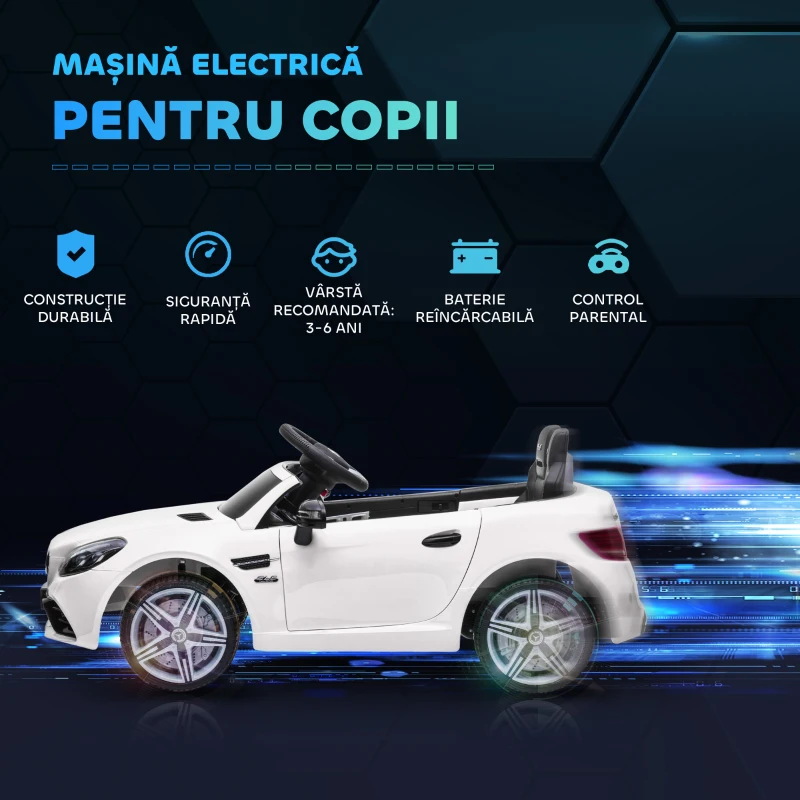 AIYAPLAY Mașină Electrică pentru Copii 3-6 Ani cu 2 Motoare și Telecomandă, 107x62,5x44 cm, Alb(m-4)