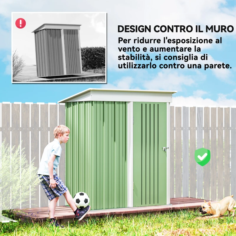 Outsunny Casetta da Giardino Porta Attrezzi in Acciaio con Porta Bloccabile, 161x95x163/181cm, Verde