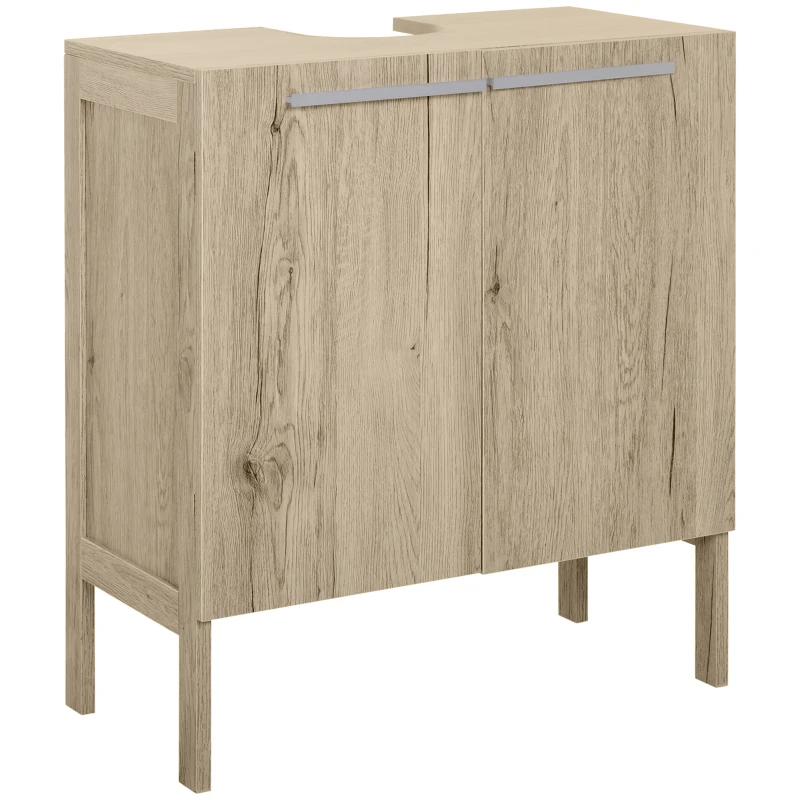 HOMCOM Meuble salle de bain sous lavabo - meuble sous-vasque - placard 2 portes avec étagère - dim. 60L x 30l x 70H cm - MDF imitation bois gris