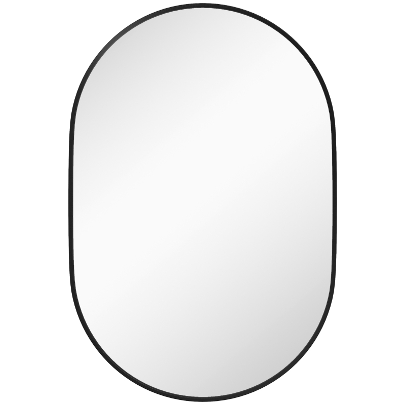 HOMCOM Miroir de Salle de Bain Ovale 60x90 cm Miroir Décoratif de Pared avec Cadre en Aluminium pour Salon Horizontal ou Vertical Noir