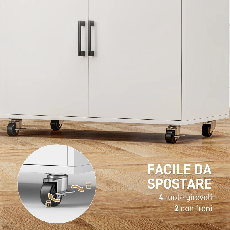 HOMCOM Mobile Asse da Stiro con Armadietto a 2 Ante e Spazio Aperto, 125x43.5x102.5 cm, Bianco