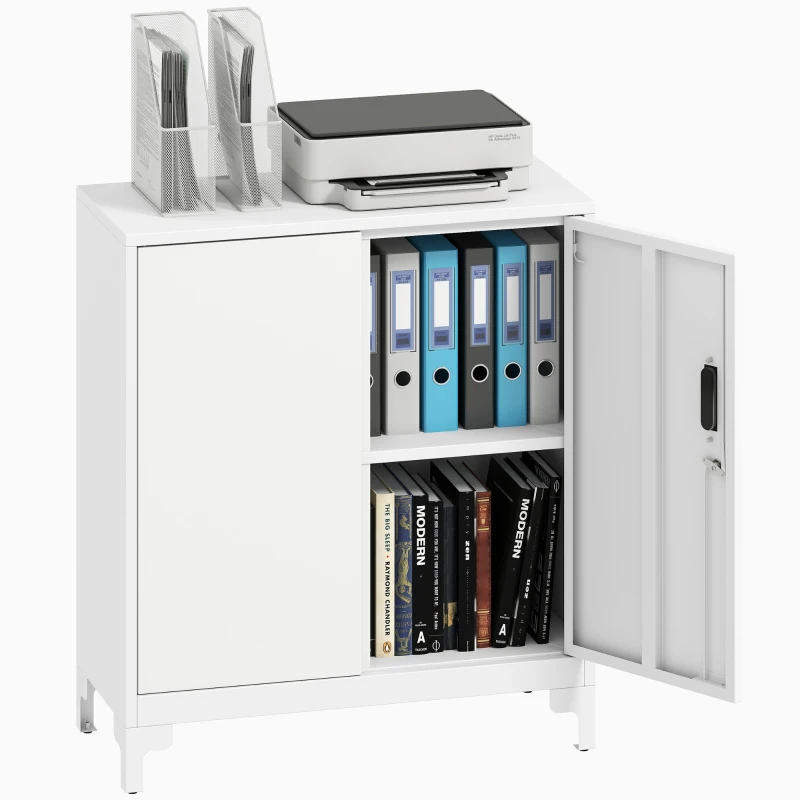 HOMCOM Armoire Métallique avec 2 Portes Serrure Etagère Facile à Monter pour Bureau Studio Garage 80x35x91 cm Blanc