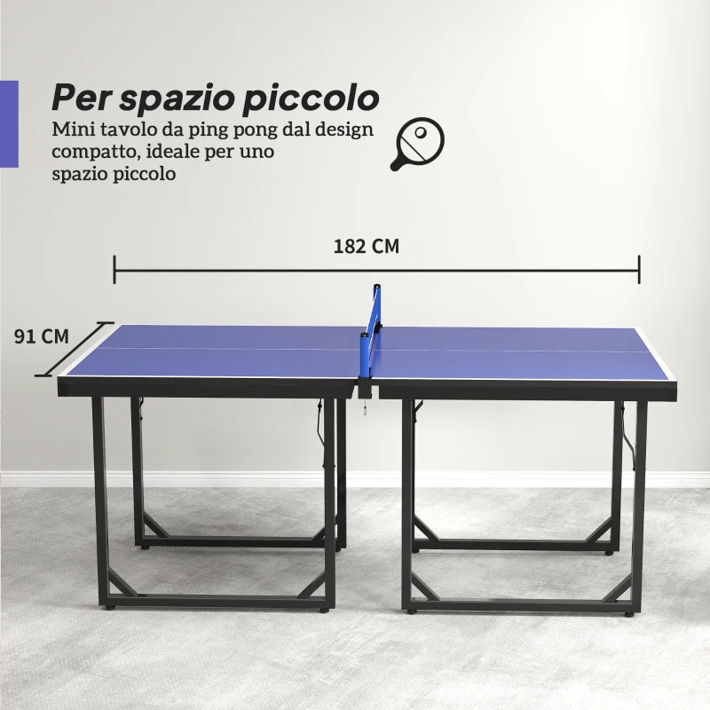 HOMCOM Tavolo da Ping Pong Pieghevole per Interni, Tavolo Ping Pong con Rete, Montaggio Non Richiesto, 182x91 cm, Blu e Viola