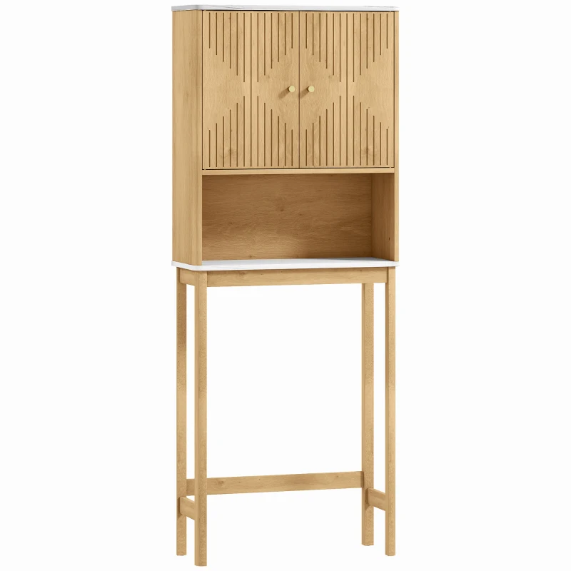 HOMCOM Mueble WC sobre el inodoro mueble de baño almacenamiento con armario de doble puerta estantes 66 x 25 x 168 cm, roble
