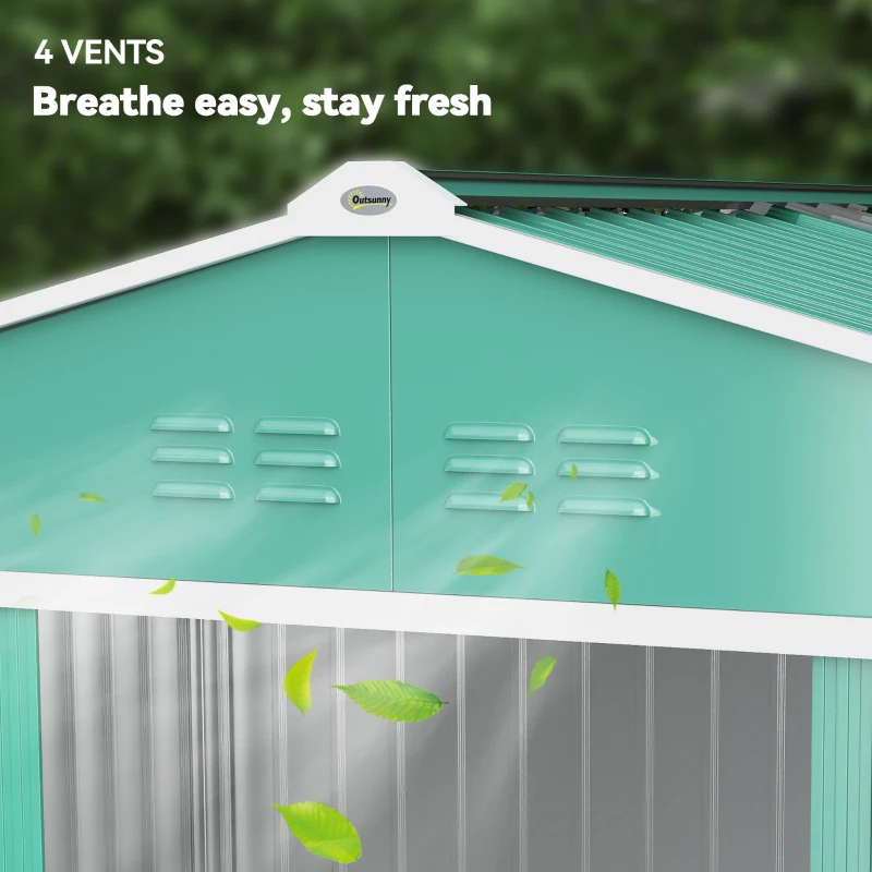 Outsunny Șopron pentru Unelte cu Acoperiș Înclinat și Uși Glisante Duble, 277x195x192 cm, Verde Închis