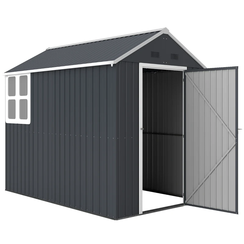 Outsunny Magazie de Gradina din Otel Galvanizat si PP cu 4 Guri de Aerisire si Fereastra, 259x171x222 cm, Gri si Alb(m-10)