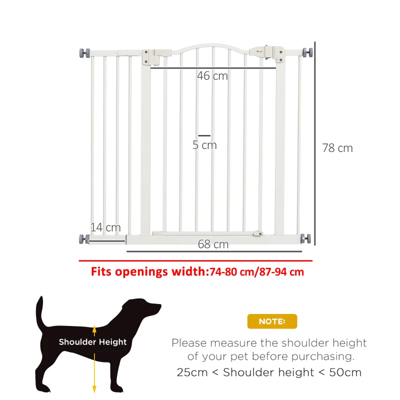 PawHut Cancellino per Cani Regolabile da 74-94 cm con Estensione, Montaggio a Pressione, Bianco