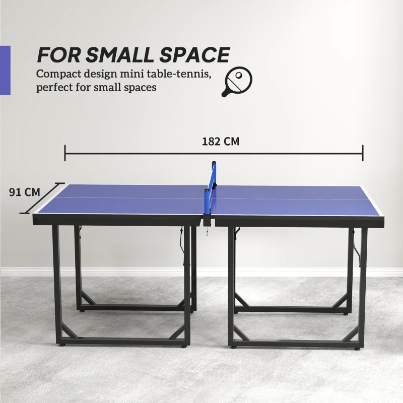 HOMCOM 6ft Table Tennis Table, Ping Pong Table with Net, Foldable and Portable Ping Pong Set for Indoor Outdoor Use, Easy Assemble, Midsize, Blue
