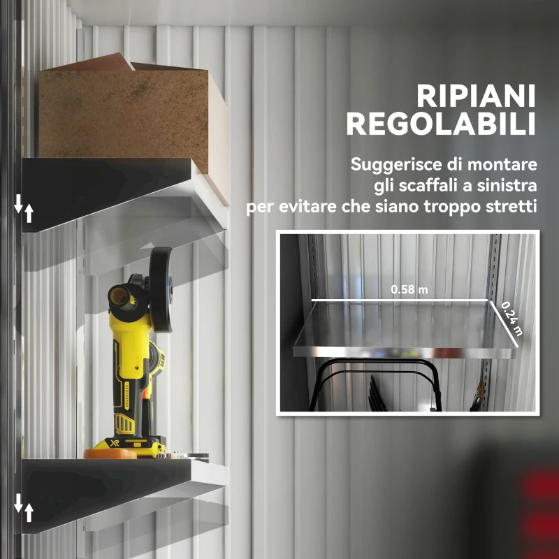 Outsunny Casetta da Giardino Porta Attrezzi in Acciaio con Porta Bloccabile, 161x95x163/181cm, Grigio