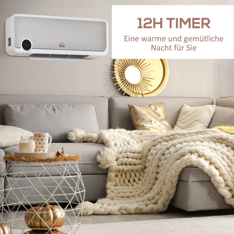 HOMCOM Heizlüfter zur Wandmontage 2000W mit Fernbedienung, 3 Betriebsmodi, LED-Display 12h Timer(m-4)