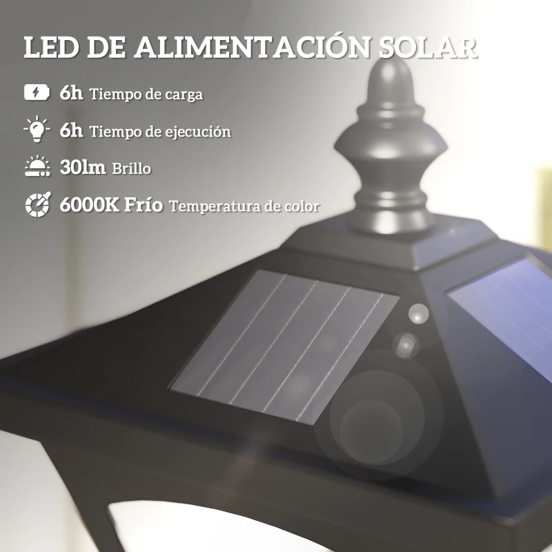 Outsunny Farola Solar Exterior Luz Solar Exterior Jardín Lámpara de Pie con Apagado Automático IP44 para Exteriores Patio Terraza 15x15x120 cm Negro