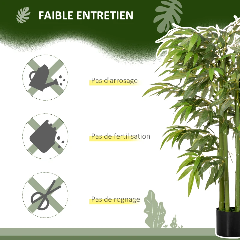 HOMCOM Plante artificielle bambou arbre artificiel 140 cm avec pot, fausse plante vert décoration d'intérieur