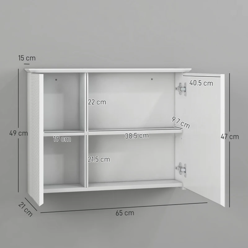 HOMCOM Armadietto con Specchio e Ripiani Regolabili su 3 Livelli, in Vetro e Legno, 65x15x49 cm, Bianco