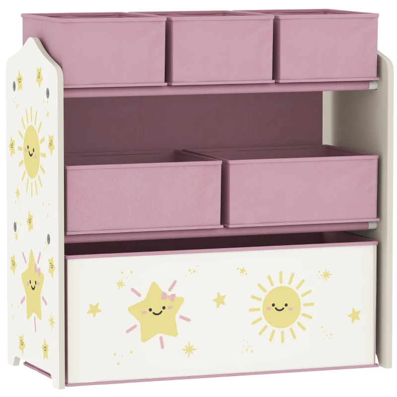 AIYAPLAY Estantería Infantil para Juguetes de 3 Niveles con 6 Cajas Extraíbles de Tela no Tejida para Guardería 63x30x66 cm Rosa