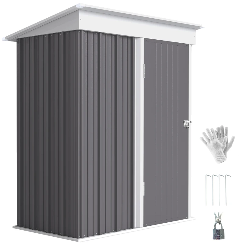 Outsunny Casetta da Giardino Porta Attrezzi in Acciaio con Porta Bloccabile, 161x95x163/181cm, Grigio