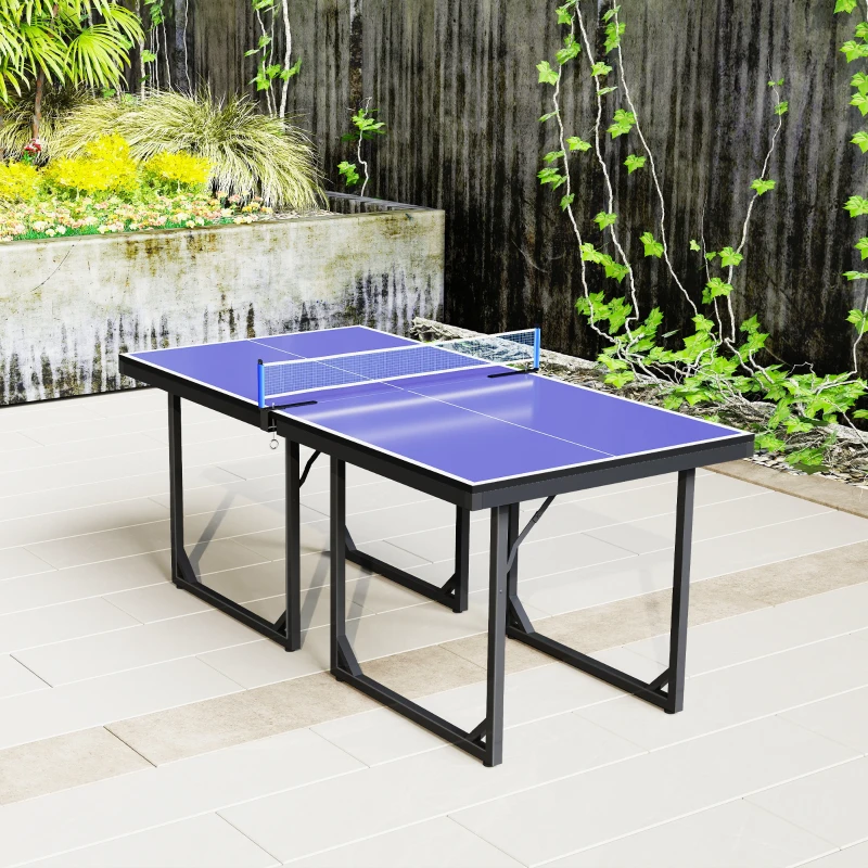 HOMCOM Mesa de Ping-Pong Plegable con Red y Marco de Acero para Interior y Exterior 182x91x76 cm Azul