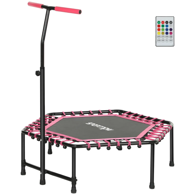 SPORTNOW 45" Rebounder Trampoline for Adults, Quiet Bungee Rebounder with LED Lights and Adjustable Handle, Pink