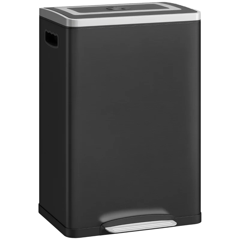 HOMCOM Bidone Immondizia a 2 Sezioni da 20L con Coperchio Silenzioso, in Acciaio Inox e PP, 40x34.8x59 cm, Nero