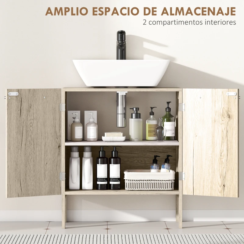 kleankin Mueble Bajo de Lavabo para Baño Compacto con 2 Puertas de Armario 60x30x70 cm