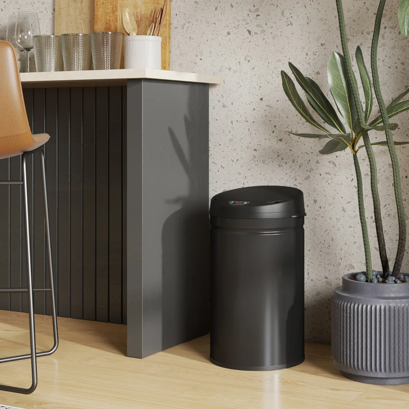HOMCOM Cubo de Basura Cocina Automático 30 L Sensor Infrarrojo Cierre Automático Antihuellas Acero Inoxidable Negro