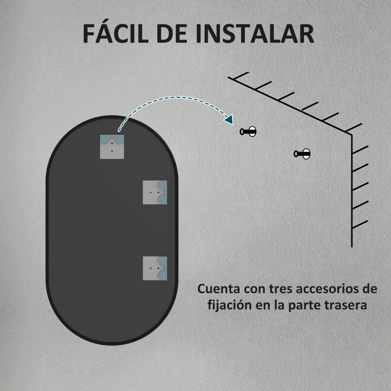 HOMCOM Espejo de Baño Ovalado 60x90 cm Espejo Decorativo de Pared con Marco de Aluminio para Salón Horizontal o Vertical Negro