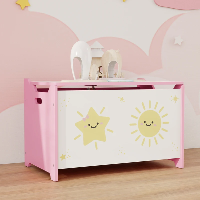 AIYAPLAY Spielzeugkiste 53L Kinderspielzeugtruhe mit klappbarem Deckel und Gasdruckfeder für Spielzimmer Rosa