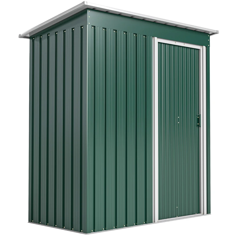 Outsunny Cobertizo de Jardín Exterior 1,16 m² 163x89x182 cm Caseta Metálica con Puerta Corredera y Techo Inclinado Verde