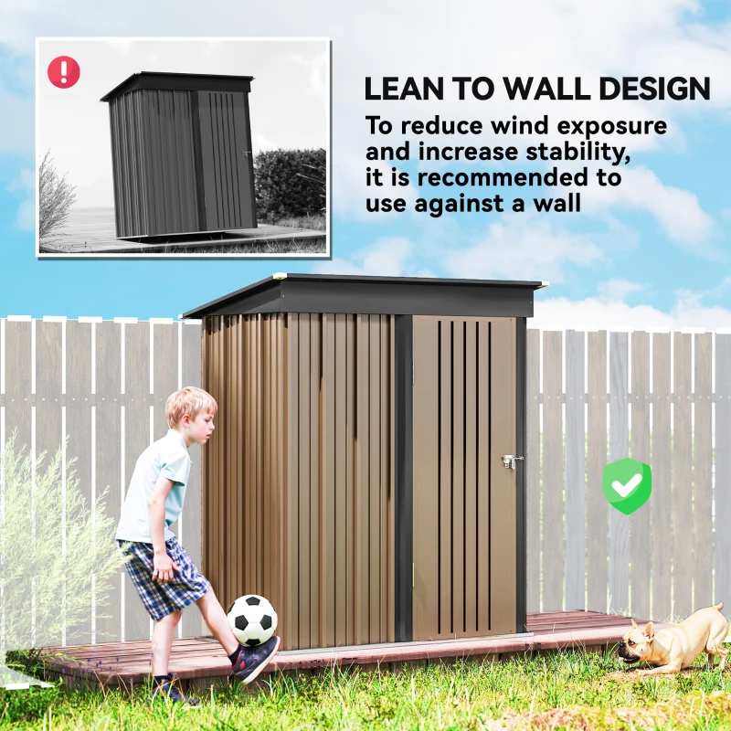 Outsunny 5 x 3ft Corrugated Steel Storage Shed, with Lock - Brown