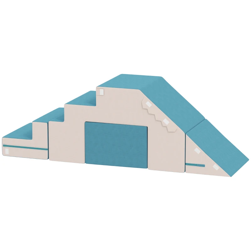 AIYAPLAY Ensemble de 2 blocs de jeu souples pour tout-petits, simili cuir, mousse, pour l'escalade, la construction, le jeu, beige + bleu