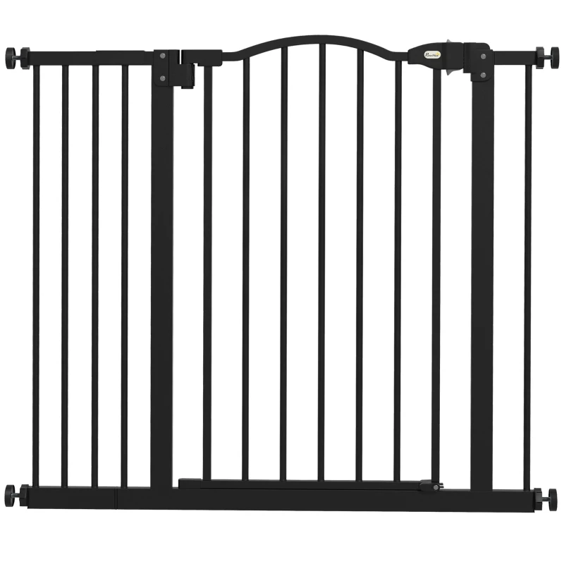 PawHut Barrera de Seguridad para Perros 74-94 cm con Extensión Montaje a Presión Doble Bloqueo para Puerta Escalera Negro