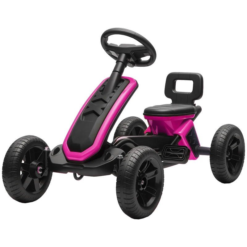 AIYAPLAY Kart à Pédales avec Roues Antidérapantes en EVA Cadre Métallique Charge 30 kg pour Enfants de 2 à 5 Ans Rose