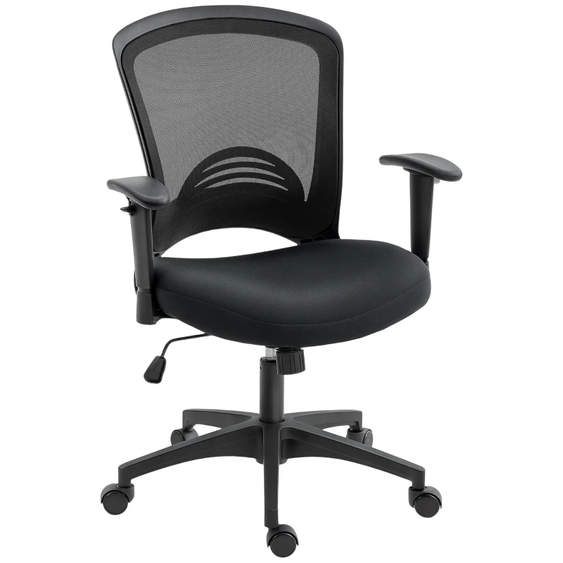 HOMCOM Silla de Oficina Transpirable y Reclinable con Altura Ajustable, en Tela de Malla, 65x59x92.5-102.5 cm, Negro